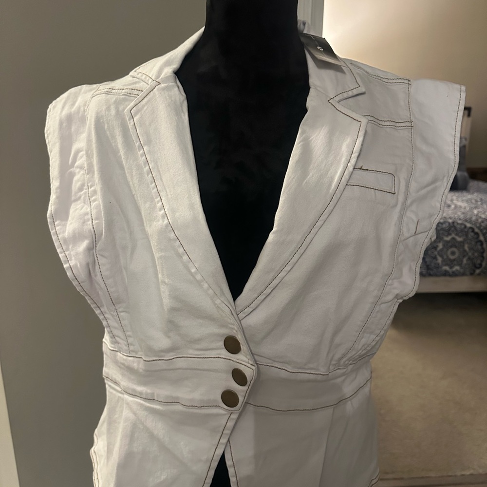 Ashley Stewart White Denim Blazer with Stitch Detail